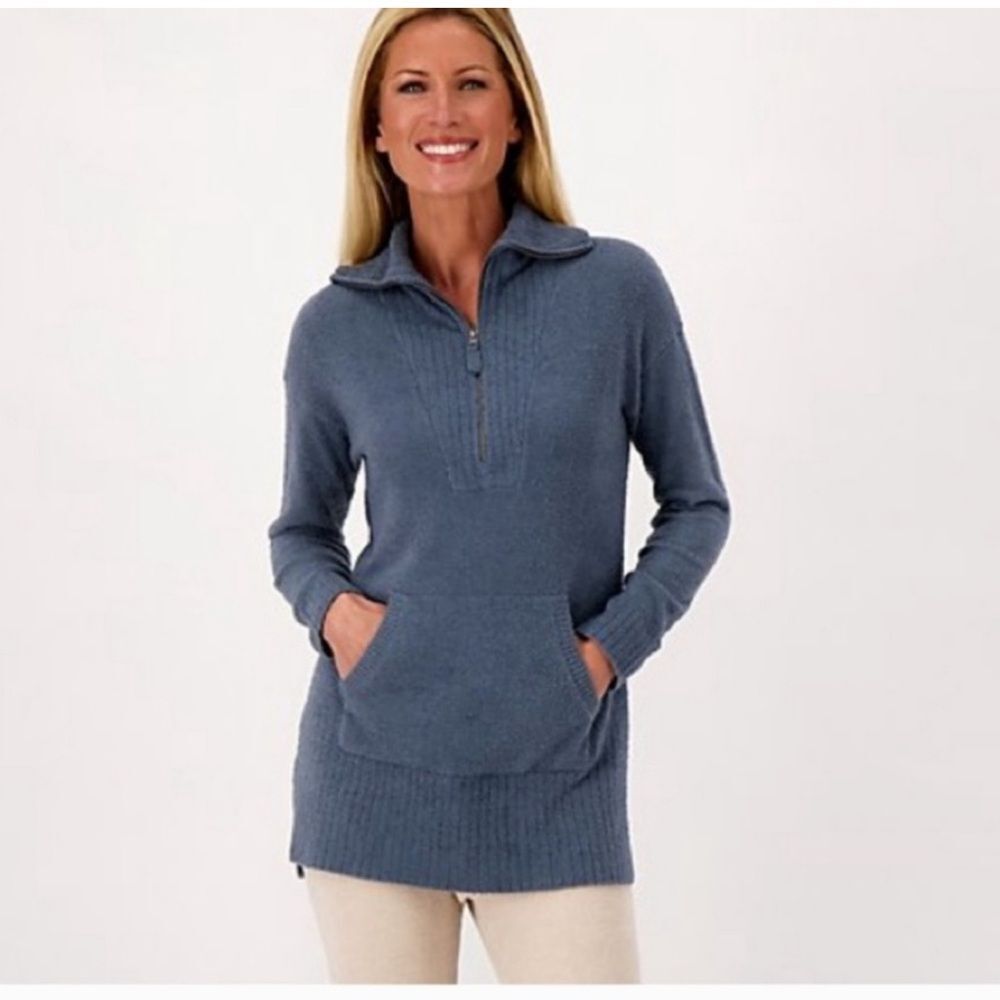 Barefoot Dreams Cozychic Lite Blue Gray Half Zip Tunic Sweater Women’s Large
